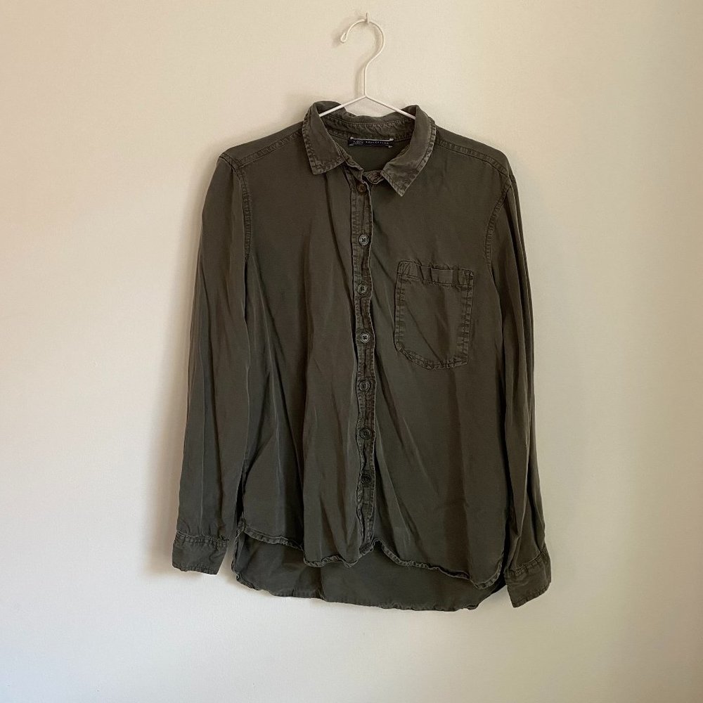 Dark Grey-ish Green Soft Button-Down Long-Sleeve Shirt